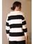 V Yaka Çizgili Ekru Siyah Kadın Triko Kazak 5208-2K5 5
