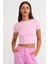 Sıfır Yaka Kısa Kollu Toz Pembe Kadın T-Shirt 10357-2Y5 1