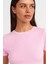 Sıfır Yaka Kısa Kollu Toz Pembe Kadın T-Shirt 10357-2Y5 3