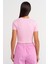 Sıfır Yaka Kısa Kollu Toz Pembe Kadın T-Shirt 10357-2Y5 4