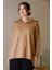 Geniş Yaka Fermuarlı Camel Triko Kadın Kazak 6078-2K5 4