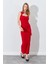 Kadın Kırmızı Önü Pencere Detaylı Elbise 2