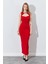 Kadın Kırmızı Önü Pencere Detaylı Elbise 3