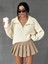 Kadın Oversize Fermuarlı Crop Triko Kazak 1