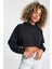Jordan Sport Fleece Crop Pullover Loose Fit Hoodie Kadın Kapüşonlu Bol Kesim Sweatshirt Siyah 1
