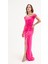 Kadın Fuşya Balen Korseli Uzun Saten Abiye Elbise 2