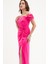 Kadın Fuşya Balen Korseli Uzun Saten Abiye Elbise 3