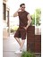 Acı Kahve Basic Erkek Yırtık Detaylı Şort T-Shirt Takım E7319 3
