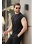 Siyah Basic Erkek Yırtık Detaylı Şort T-Shirt Takım E7319 2