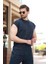 Lacivert Basic Erkek Yırtık Detaylı Şort T-Shirt Takım E7319 4