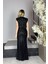 G1285 Drape Detaylı Payet Abiye Elbise Siyah 2