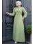 Düğme Detaylı Fıstık Yeşili Tesettür Elbise 2703FY 1