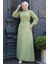 Düğme Detaylı Fıstık Yeşili Tesettür Elbise 2703FY 3