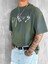 Erkek Cirsus Baskılı Yıkamalı Oversize T-Shırt Haki 2