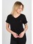 Kadın Kısa Kollu Süs Cep Detaylı Duble Kol Bluz 4110 Siyah 1