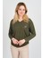 Kadın Uzun Kollu V Yaka Işleme Detaylı Bluz 4565 Haki 1