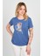 Kadın Baskı Desenli Kısa Kollu Bisiklet Yaka Bluz 24165 Indigo 3