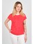 Kadın Kısa Kollu Taş Süslemeli Bisiklet Yaka Bluz 24227 Kırmızı 1