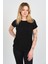 Kadın Işleme Detaylı Düşük Kol Bisiklet Yaka Bluz 4221 Siyah 1