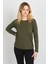 Kadın Tek Cepli Bisiklet Yaka Uzun Kol Bluz 24525 Haki 1