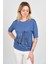 Kadın Bisiklet Yaka Desenli Yaka ve Etek Ucu Parlak Şeritli Bluz 24244 Indigo 1