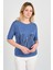 Kadın Bisiklet Yaka Desenli Yaka ve Etek Ucu Parlak Şeritli Bluz 24244 Indigo 3