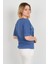 Kadın Bisiklet Yaka Desenli Yaka ve Etek Ucu Parlak Şeritli Bluz 24244 Indigo 4
