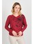 Kadın V Yaka Desenli Uzun Kol Bluz 24579 Bordo 1