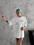 Unisex Bisiklet Yaka Baskılı Oversize T-Shirt - Beyaz 1