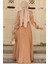 Boncuk Detaylı Camel Tesettür Abiye Elbise 23301C 3