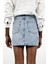Buz Mavi Taşlı Denim Mini Etek 5