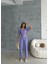 Keten Crop Karpuz Kol Bluz-Pantolon Hasır Kemerli - Mor 3