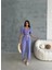 Keten Crop Karpuz Kol Bluz-Pantolon Hasır Kemerli - Mor 5