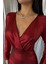 Parlak Kruvaze Bodysuit - Bordo 2