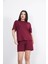 Osy Modal Yumuşak Dokulu Kumaş Bisiklet Yaka T-Shirt Kısa Şort Ikili Takım - Bordo 3
