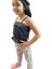 Kız Çocuk Askılı Crop Siyah T-Shirt Çizgili Pantolon İkili Takım 3-4 3