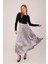 Midi Boy Pileli Saten Gri Etek 1