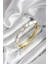 Erb Mineli Pirinç Beyaz Çiçek Desenli Zirkon Taşlı Gold Renk Kadın Kelepçe (Çap 60 Mm) 1