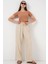Geniş Paça Keten Pantolon 6735 - Krem 3