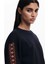 Bisiklet Yaka Baskılı Siyah Kadın Sweatshırt 25SWSK25 4