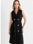 Kruvaze Yaka Desenli Siyah Standart Kadın Elbise 25YSL7630 2