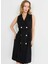 Kruvaze Yaka Desenli Siyah Standart Kadın Elbise 25YSL7630 3