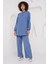 6678 Keten Tunik Pantolon Ikili Takım - Indigo 1