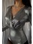 Parlak Kruvaze Bodysuit - Gümüş 4