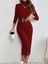Fh Fashionhere Kadın Uzun Kollu Balıkçı Yaka Yırtmaçlı Düğmeli Şardonlu Kaşkorse Elbise(Kemersiz) 3