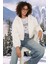 Fh Fashionhere 5193 Kapüşonlu Peluş Crop Ceket - Ekru 3