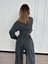 Fh Fashionhere Uzun Kollu Önü Ip Büzgülü Crop ve Pantolon Ikili Takım - Antrasit 3