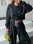 Fh Fashionhere Uzun Kollu Önü Ip Büzgülü Crop ve Pantolon Ikili Takım - Antrasit 4