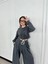 Fh Fashionhere Uzun Kollu Önü Ip Büzgülü Crop ve Pantolon Ikili Takım - Antrasit 5