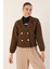 Fh Fashionhere 9117 Kruvaze Yaka Crop Ceket - Kahverengi 1